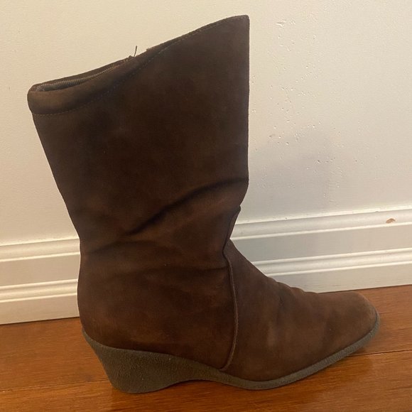 Aquatalia Brown Suede Ankle Boots with Wedge Heel - Picture 3 of 5